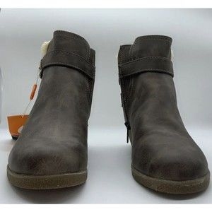 Womens Leather Ankle Boots Booties Wedge Heel 7.5M